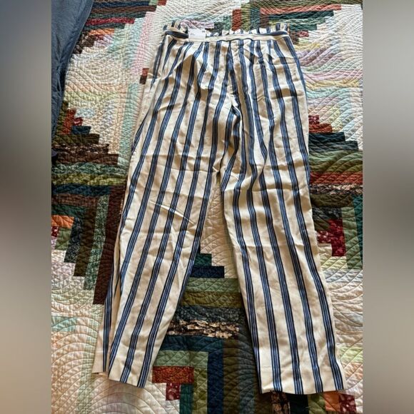 Express Womens Cream & Blue Pin-Stripe High Rise Pants With pockets Size 10 - Picture 6 of 6